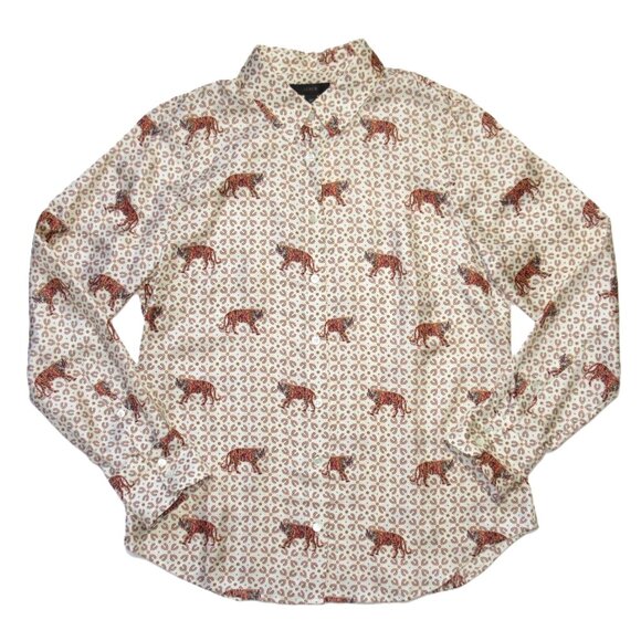 J. Crew Tops - NWT J.Crew Petite Silk-twill Button-up Shirt in Dusty Ivory Roaming Tigers 8P